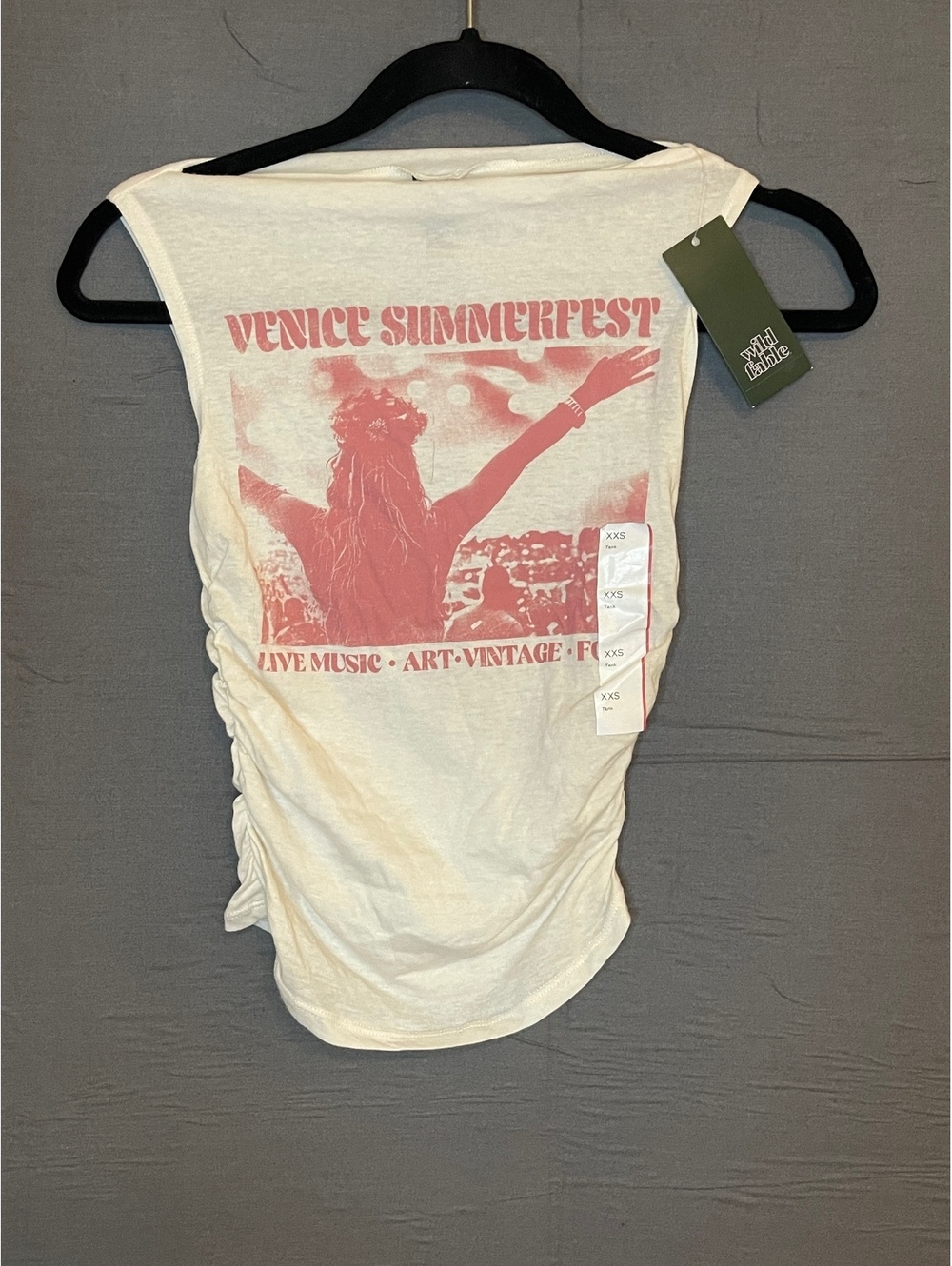Wild Fable Women’s White Venice Summerfest Graphic Ruched Tank Top XXS NWT